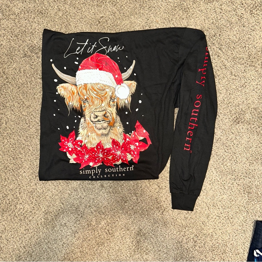 Women’s Simply Southern Black Christmas Long Sleeve Shirt - Highland Cow